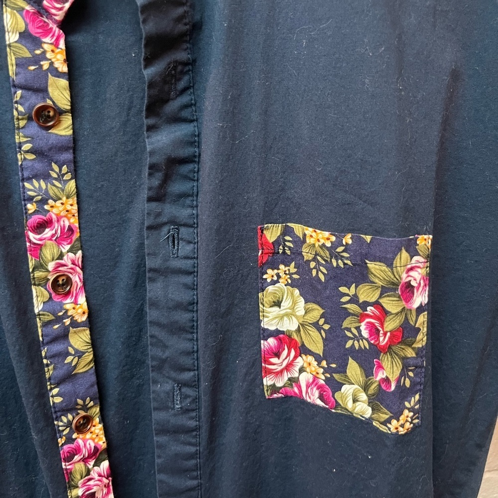 RomperJack Navy Jumpsuit with Floral Trim - Picture 2 of 4